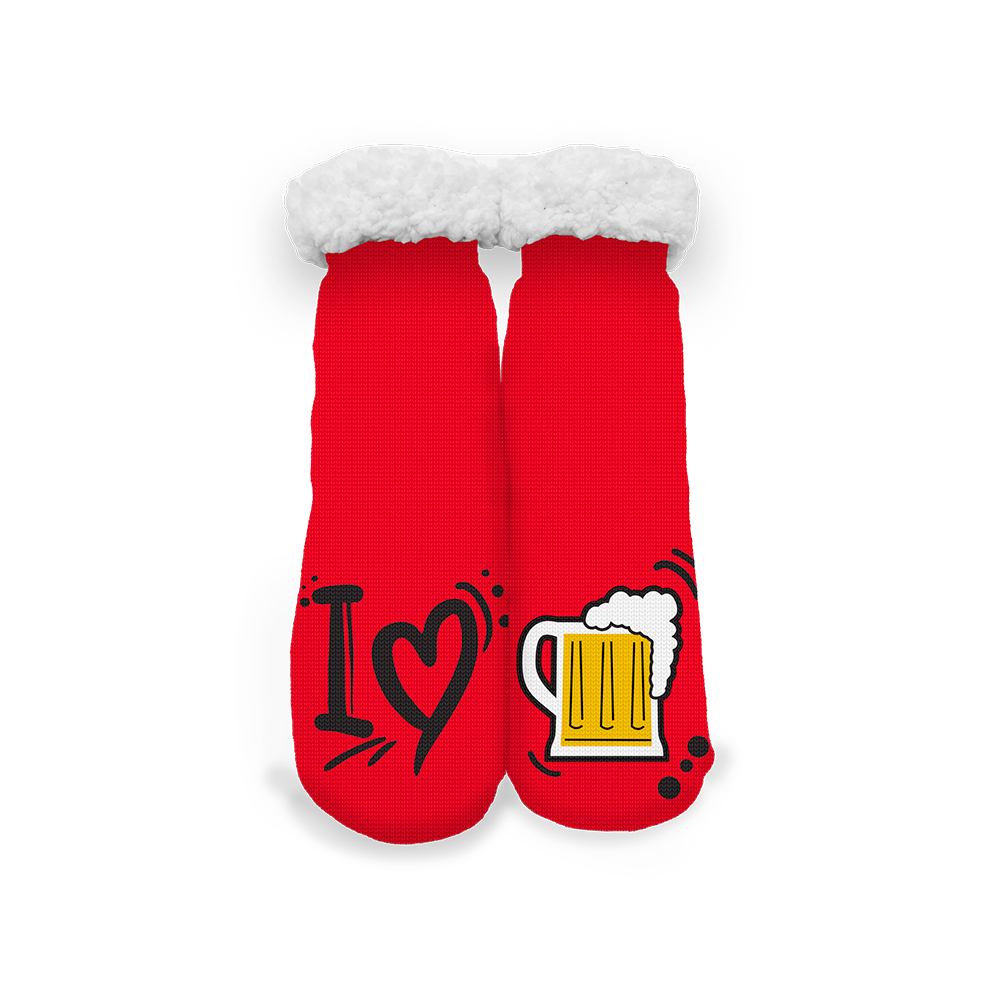 Image Winter Funky Socks in Fleece - I Love Beer Design - Red