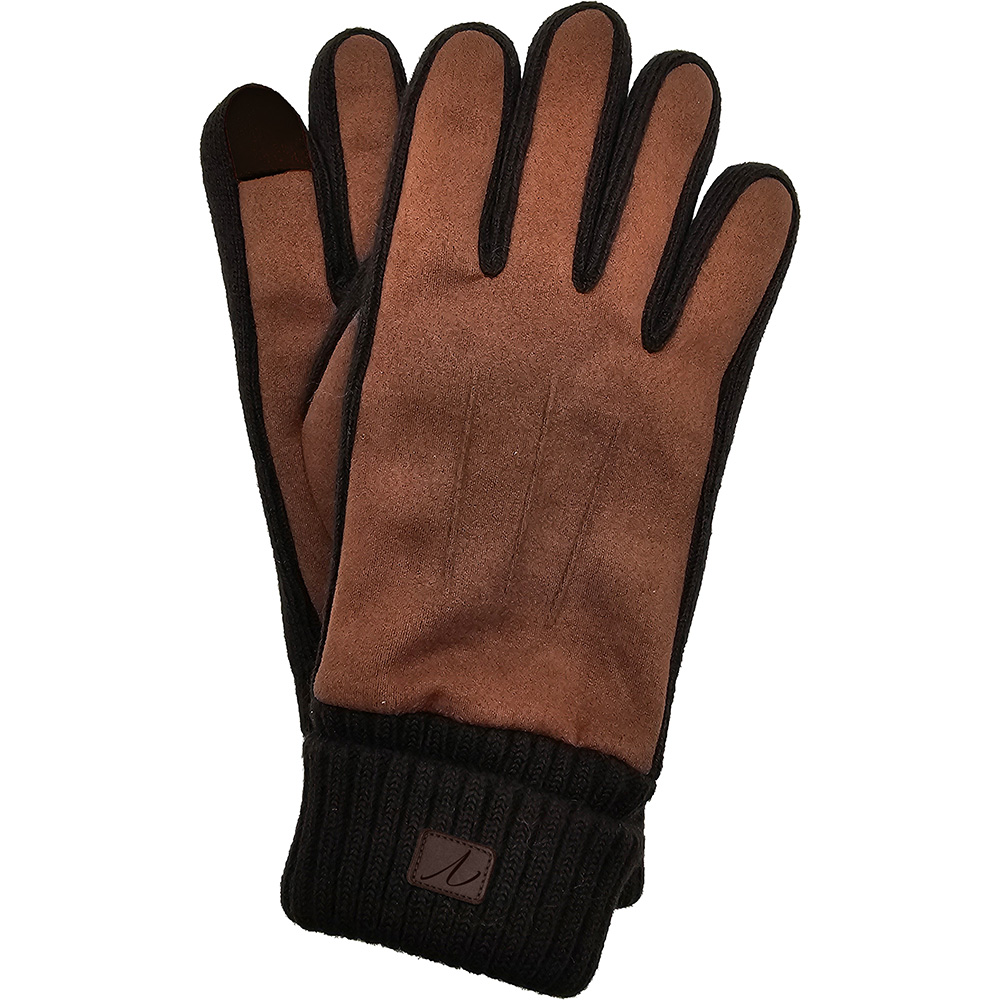 Image Suede Men’s Gloves with Knitted Cuffs - Brown