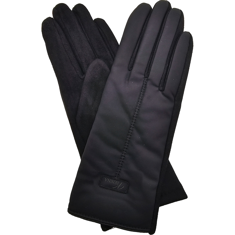 Image PU Gloves with Faux Suede Palms - Black