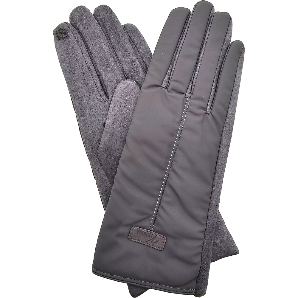 Image PU Gloves with Faux Suede Palms - Grey