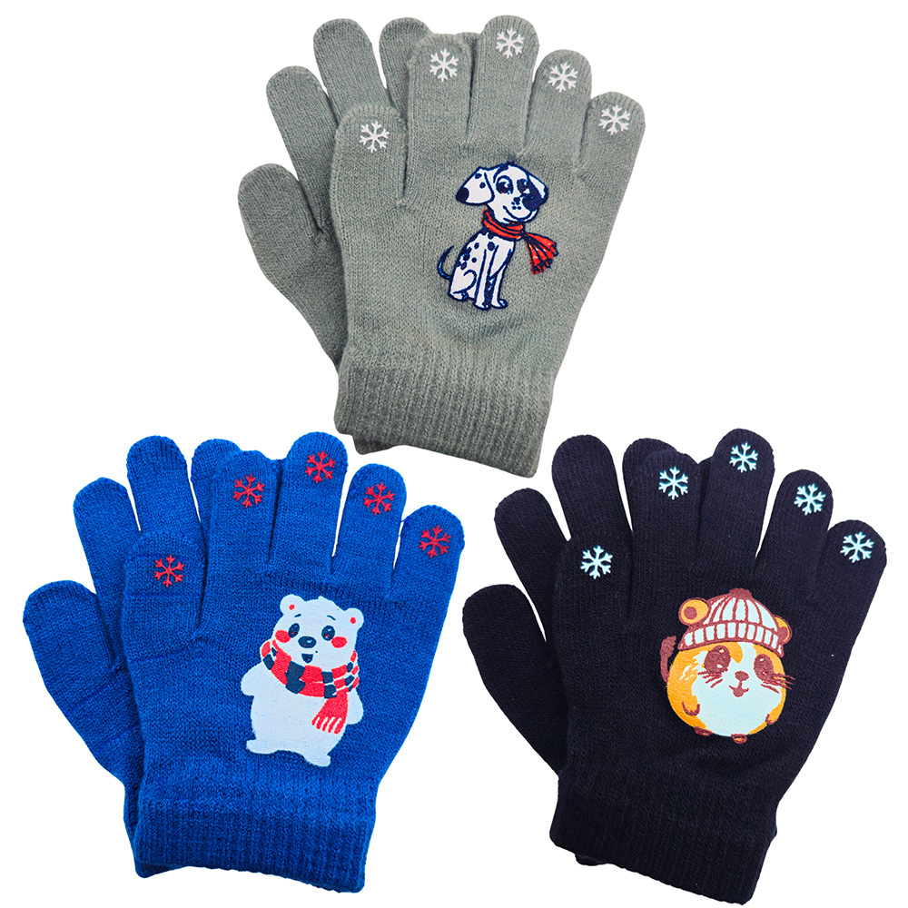 Image Gants pour enfants- 3 modèles assortis - Chien Dalmatien, ours polaire et hamster