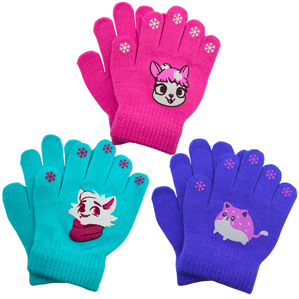 Image Gants pour enfants- 3 modèles assortis - Lama, renard blanc et chat
