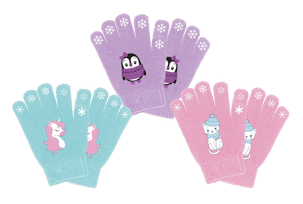 Image Gants pour enfants- 3 modèles assortis - licorne, chat et pingouin