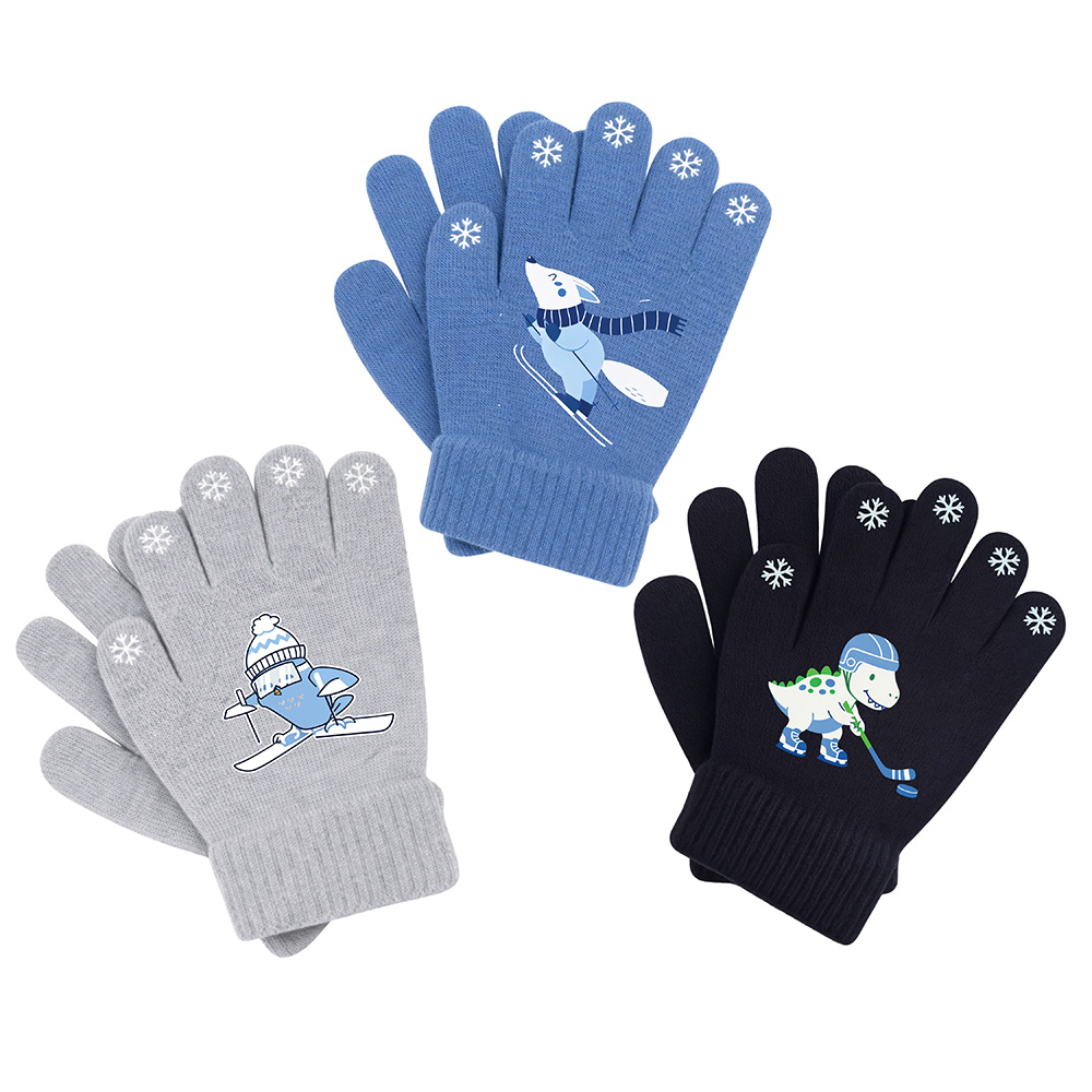 Image Gants pour garçons - 3 modèles assortis : pingouin, souris, dino - Taille unique