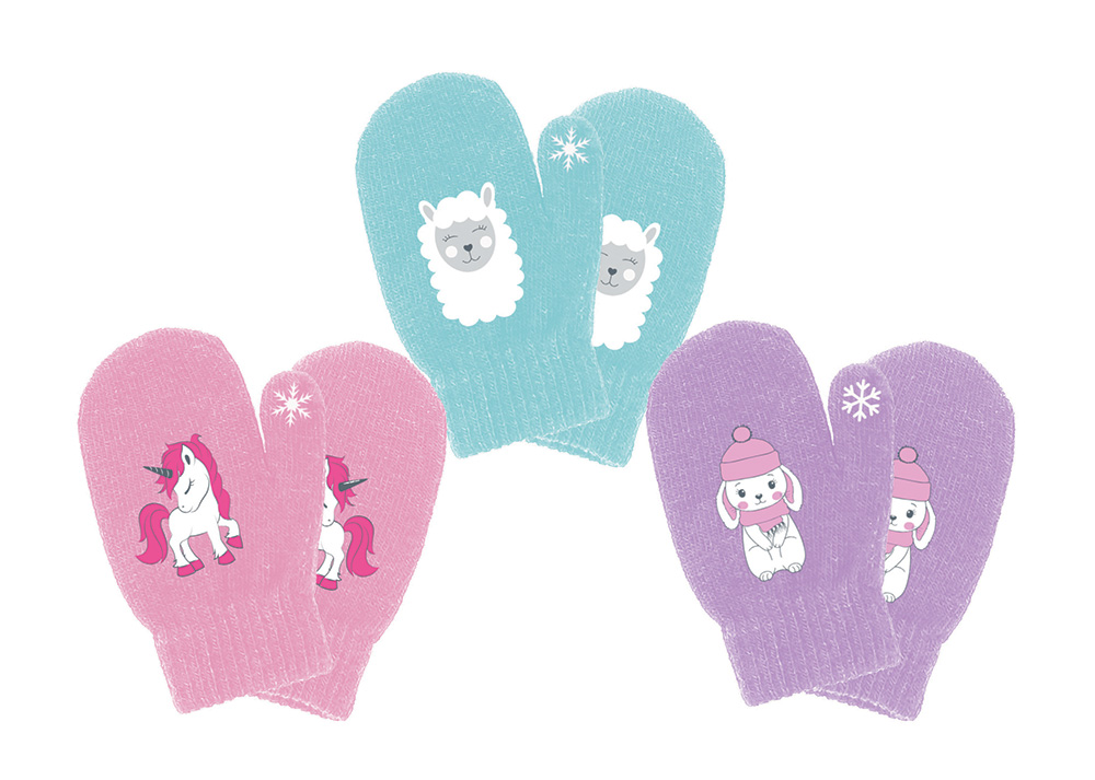 Image Kids Mittens - 3 asst. Designs - Unicorn, Lama and Bunny