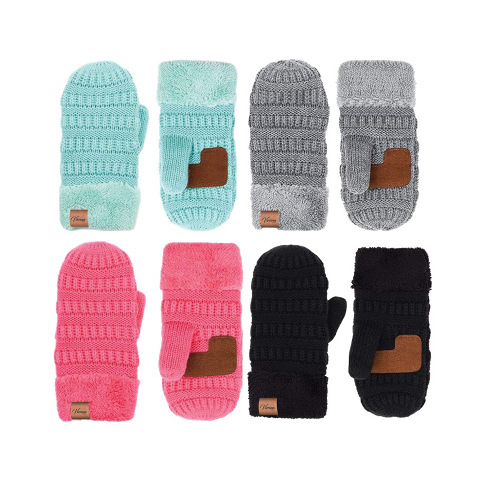 Image Knitted Mittens for Kids, 4 Assorted Colors - Grey, Black, Turquoise, Pink