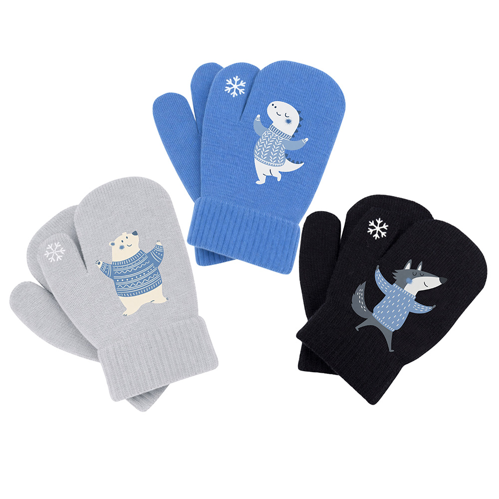 Image Mitaines pour garçons - 3 modèles assortis : ours polaire, dino, loup - Taille unique