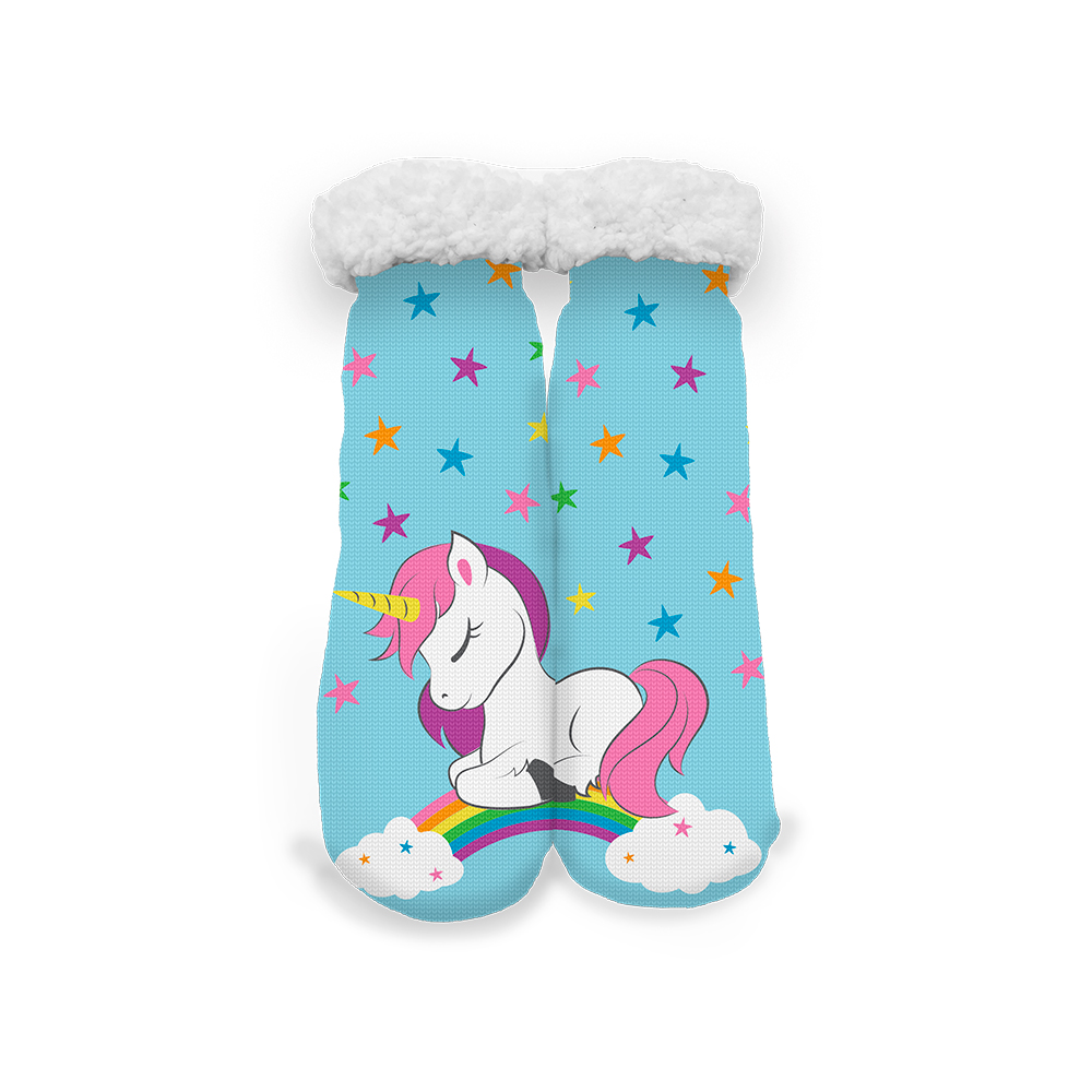 Image Anti-Skid KIDS Socks in Fleece - Unicorn Design - Blue