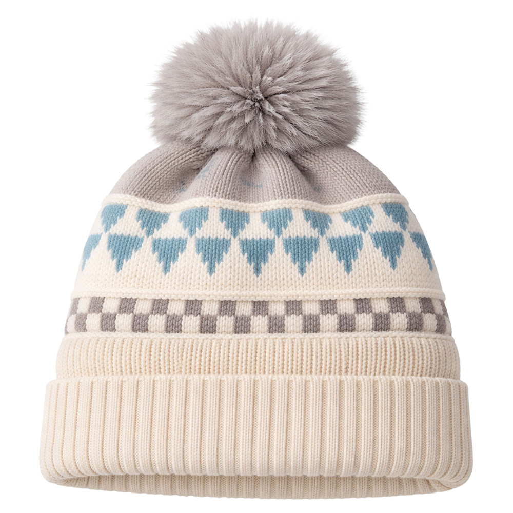Image Tuque avec pompon pour enfants - Beige, gris & bleu - Taille unique
