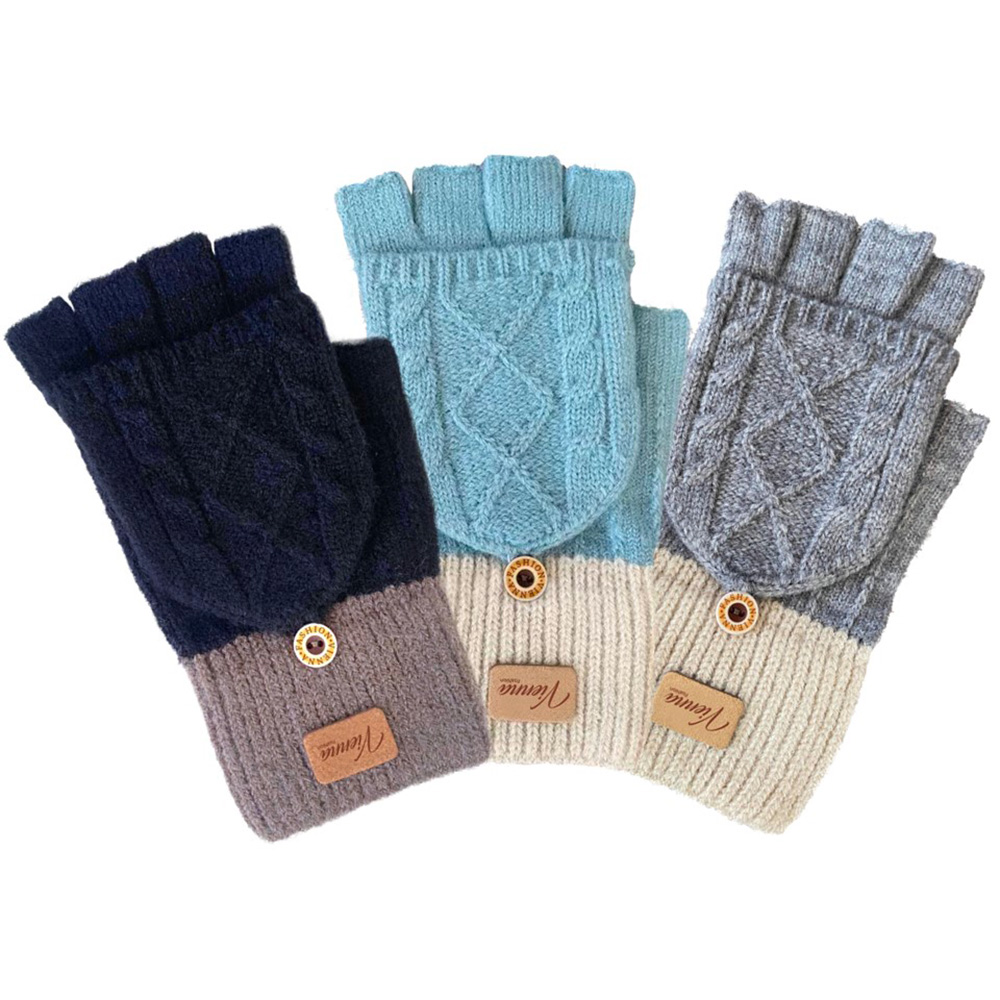 Image Adult Knitted Mittens with Flap, 3 assorted colors