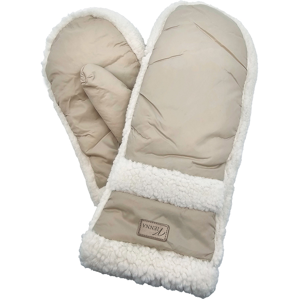 Image Mittens with White Fleece Cuffs and Contour - Beige