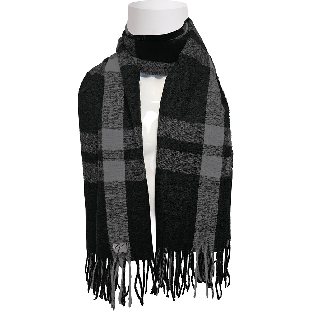 Image Light Fleece Scarf - Black & Grey Plaid Pattern