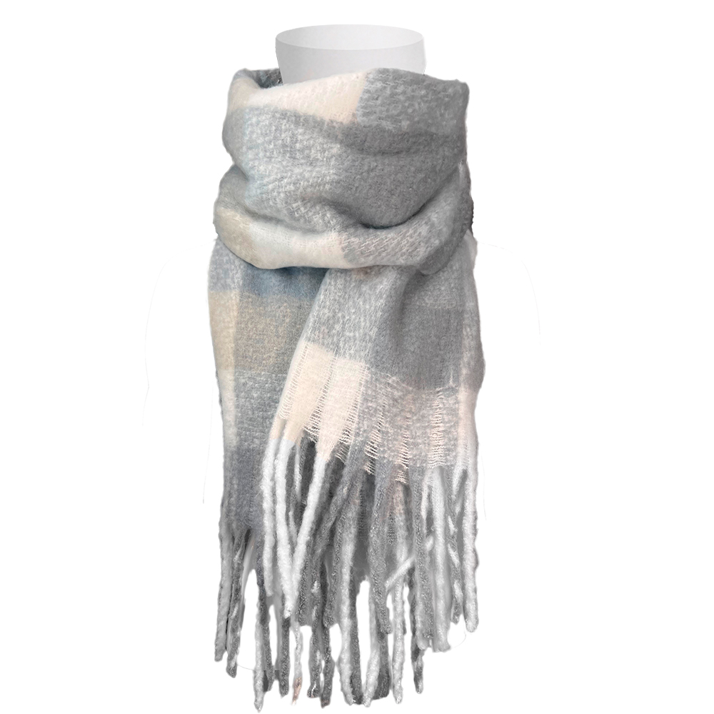 Image Fleece scarf for WOMEN, plaid patterns Light Grey