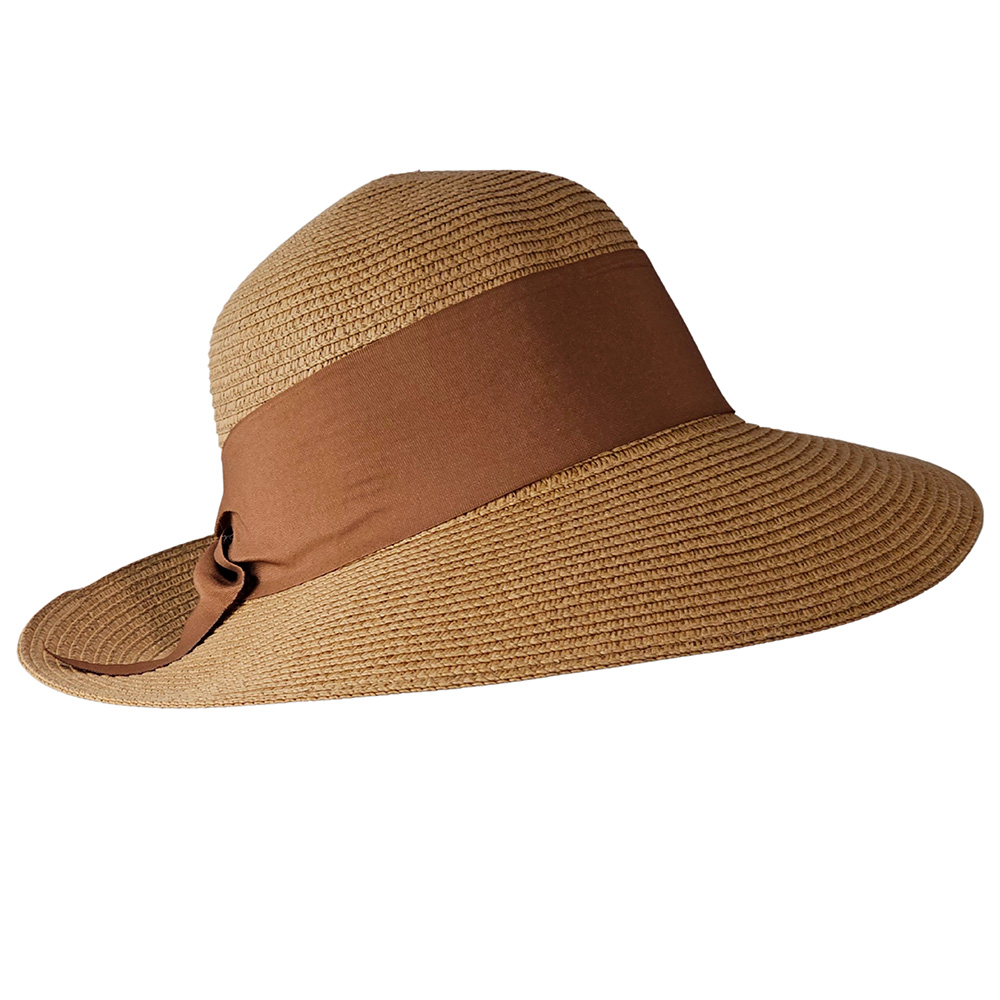 Image Fashion Straw Hat - Dark Beige with Brown Bow