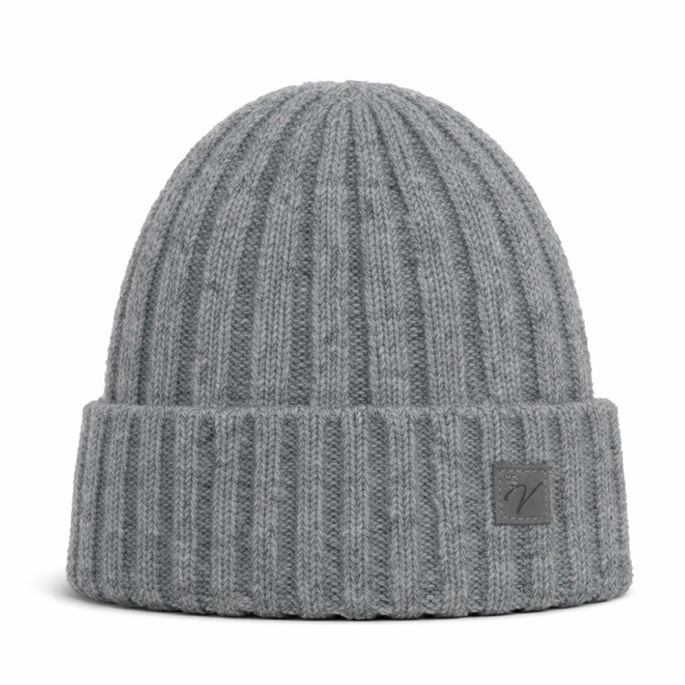 Image Tuque en tricot avec large rebord – Gris