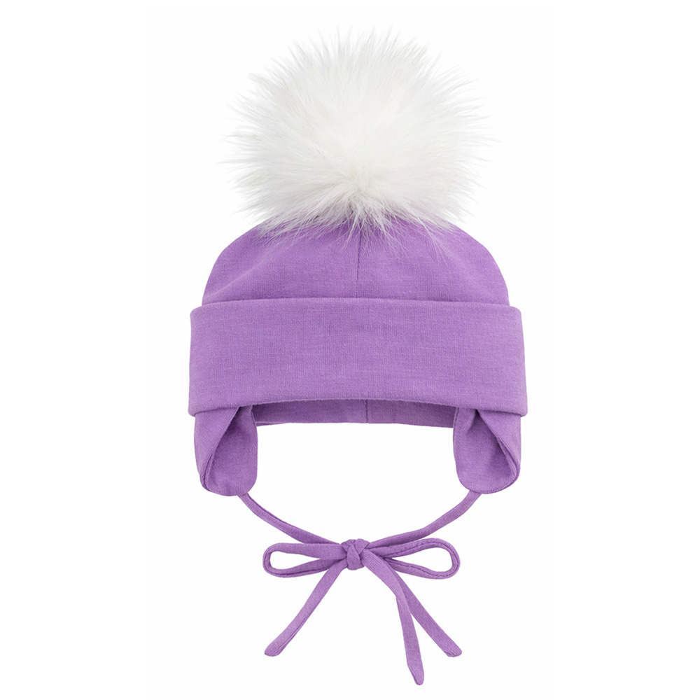 Image Cotton Hat for Baby with Fur Pompom - Purple