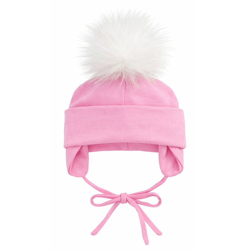 Image Cotton Hat for Baby with Fur Pompom - Light pink