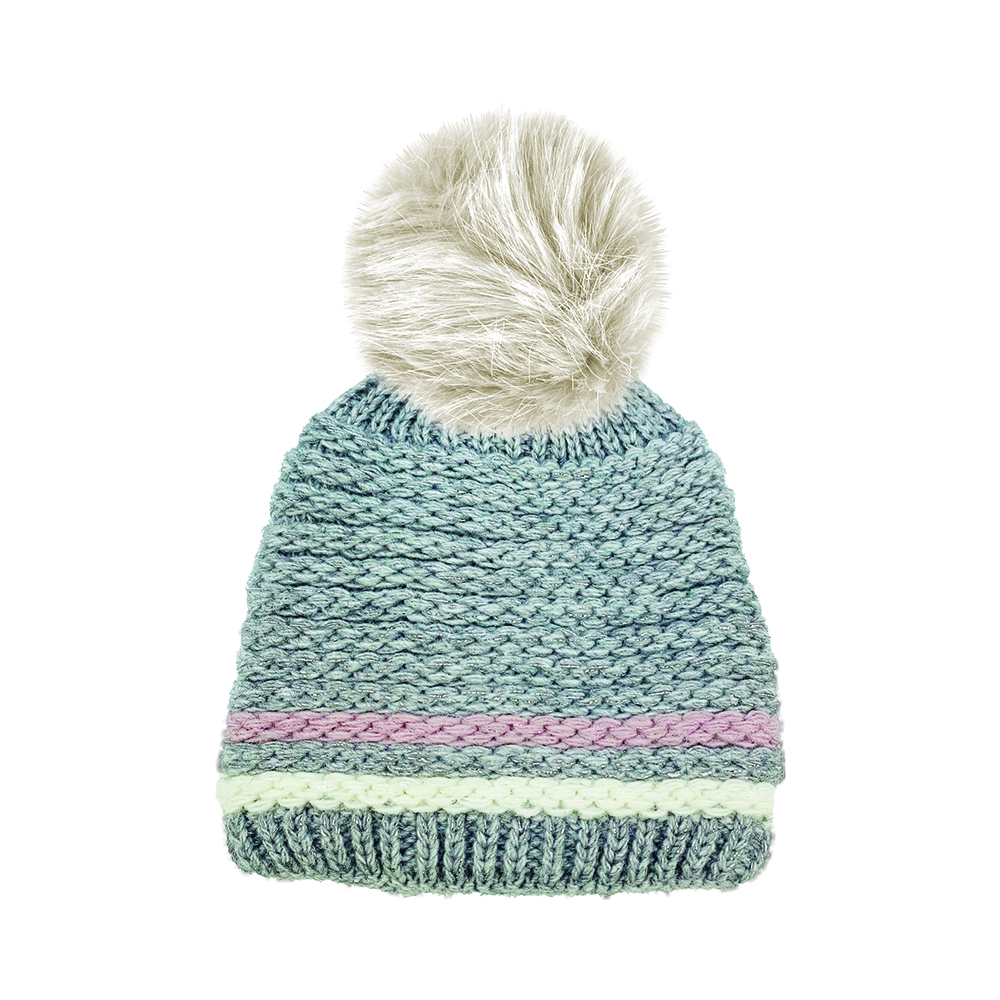 Image Grey Knitted Hat with Beige Pompom for Women - Grey, with Glitter