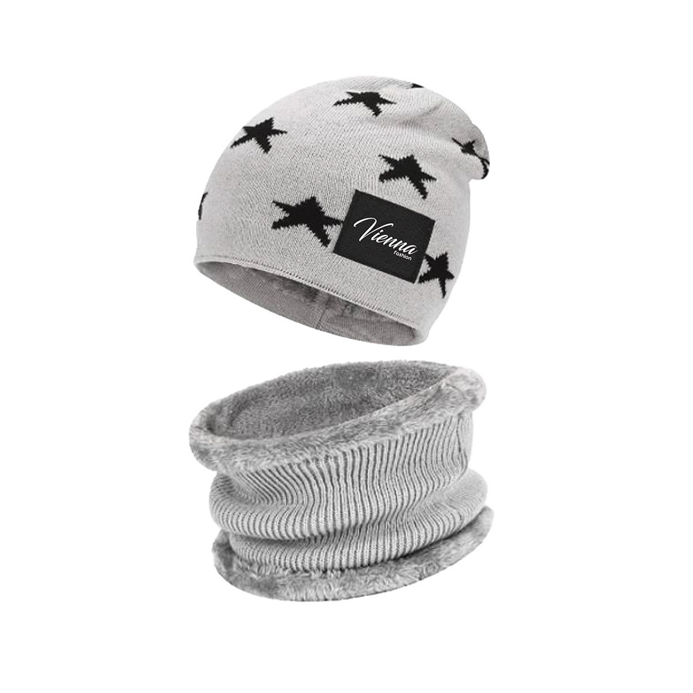 Image Hat and Neckwarmer Kit for Kids, Grey with Stars Designs