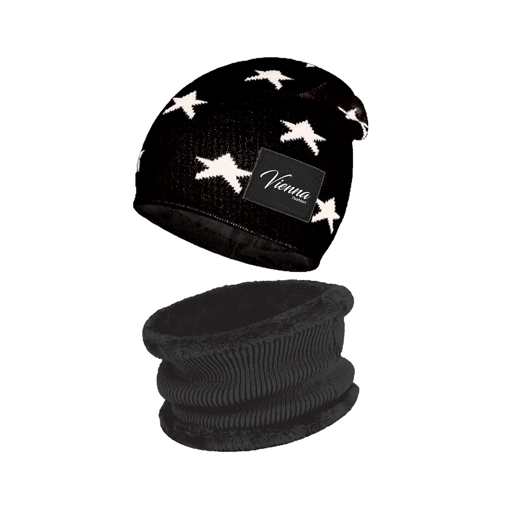 Image Hat and Neckwarmer Kit for Kids, Black with Stars Designs