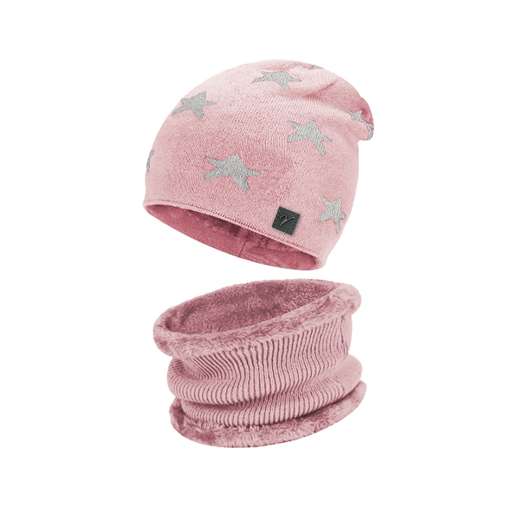Image Hat and Neckwarmer Kit for Kids, Light Pink with Stars Designs