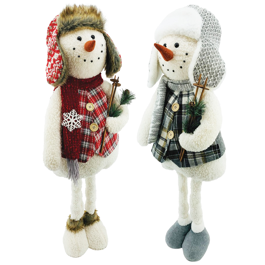 Image Bonhommes de neige géants avec jambes télescopiques rétractables / 2 modèles assortis - Rouge & Gris