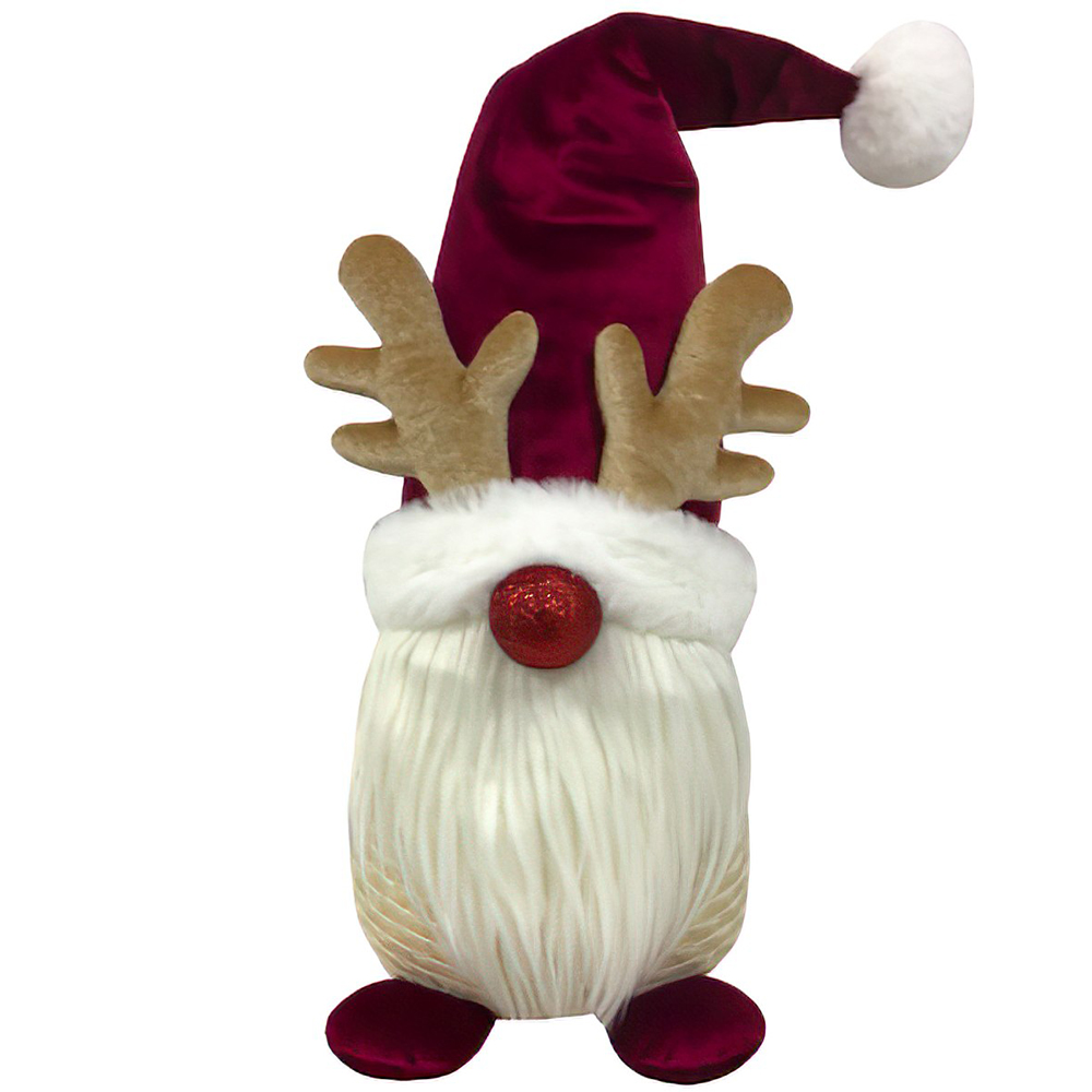 Image Gnome with deer antlers, velvet red hat, shinny body