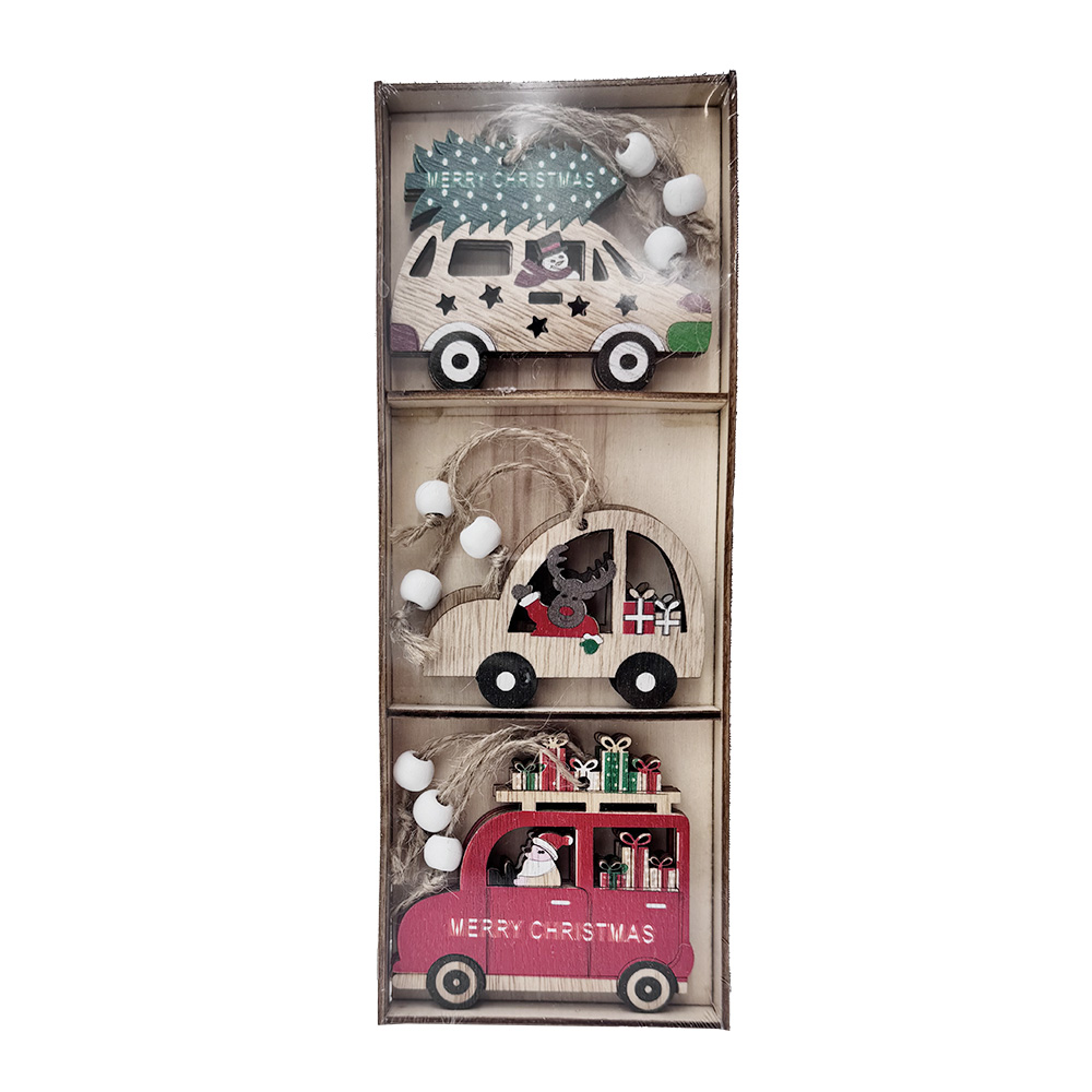 Image Set of Wooden Ornaments / Christmas Cars (9pc gift box)