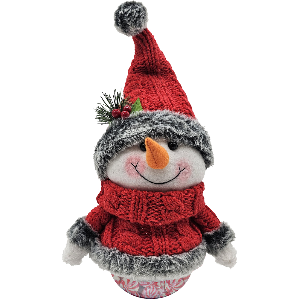Image Bonhomme de neige bonbonnière avec chapeau et chandail rouge