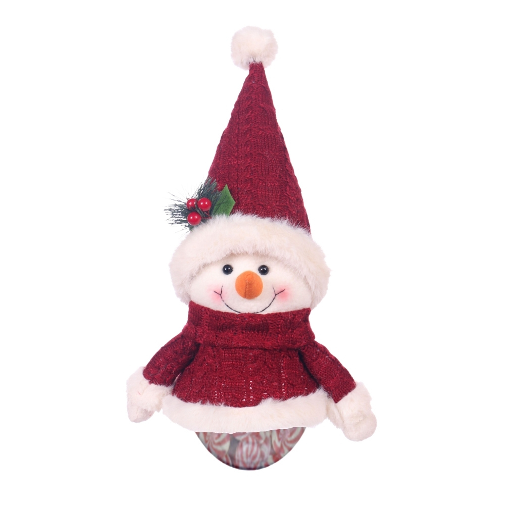 Image Pot à bonbons bonhomme de neige – bourgogne avec bordure blanche