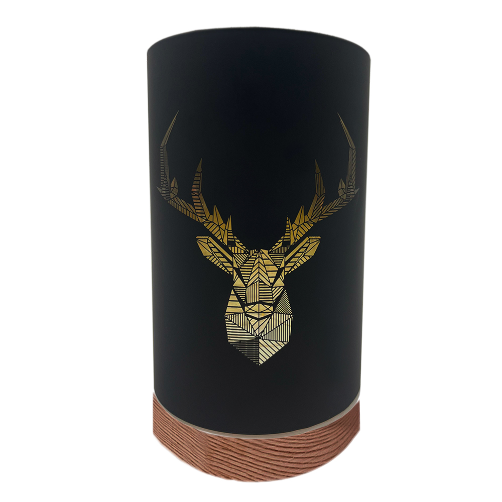 Image Lanterne en verre avec base en bois / Motif de tête de renne - noire (avec minuterie)