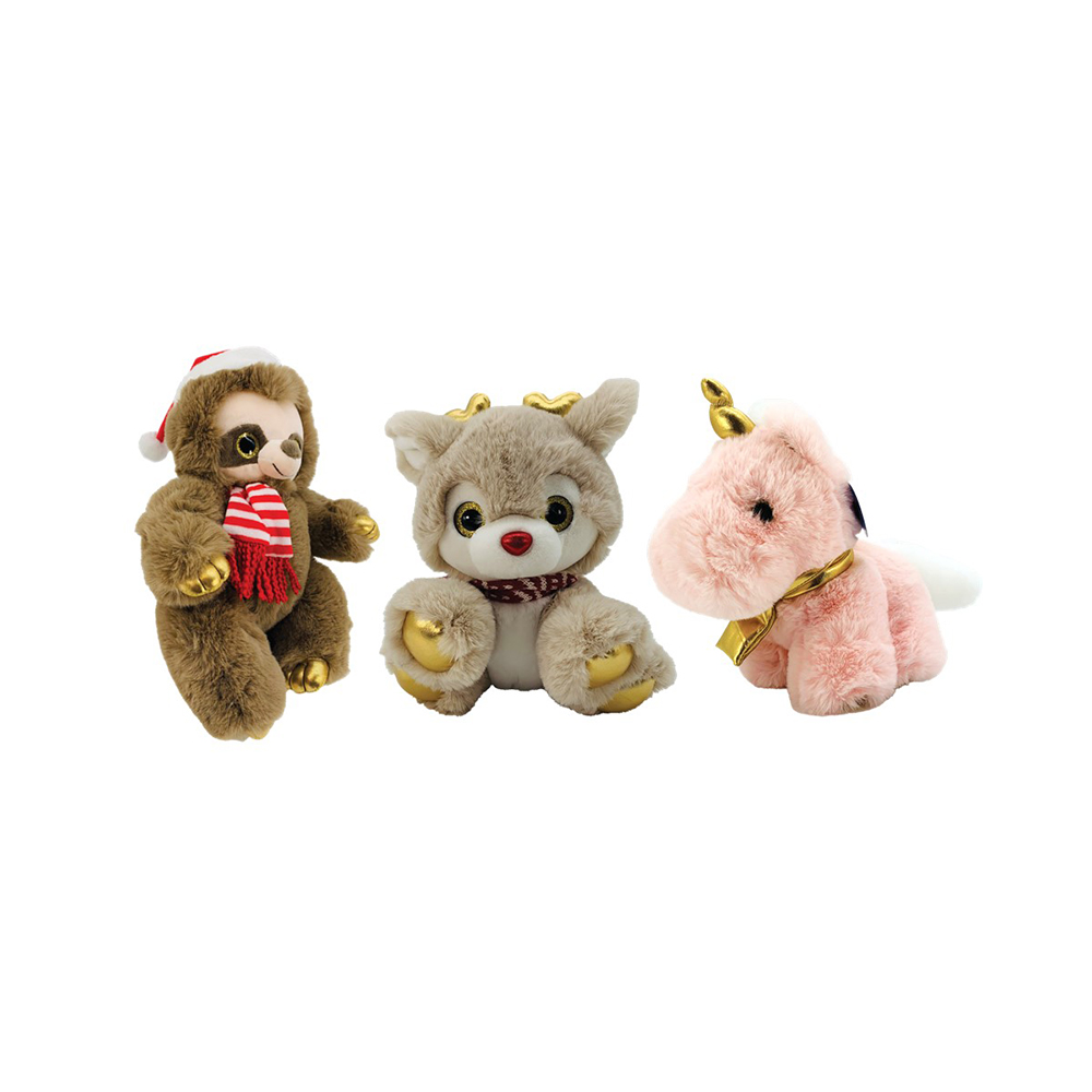 Image Peluches de Collection de Noël - Super doux 28cm, 3 assortis (Licorne, Paresseux, Renne)