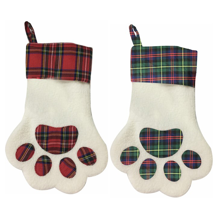 Image Christmas Stockings in the shape of a Paw - 2 models: green plaid and red plaid