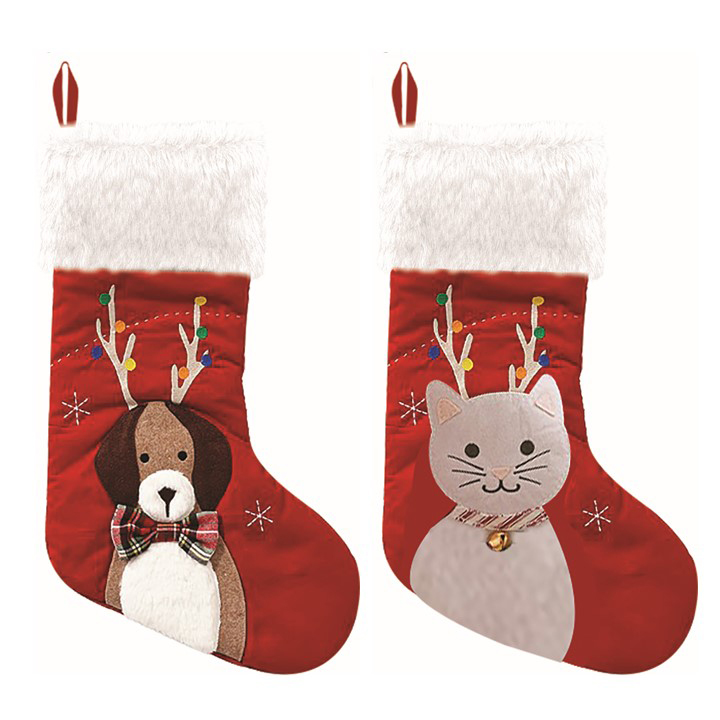 Image Duo de bas de Noël : modèles chat et chien